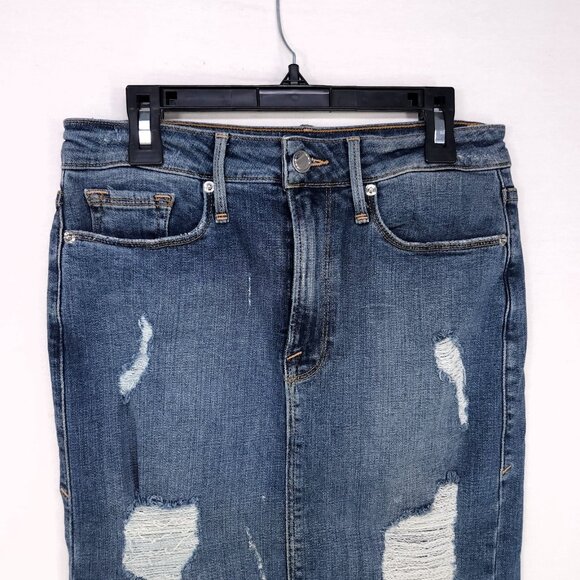 Good American Denim Pencil Skirt Size 6 Distress Stretch High Waist - Picture 5 of 11